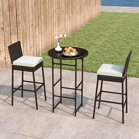 LJG 3 Piece Outdoor Bar Set Patio Heavy-Duty Metal Barstool and Table Set