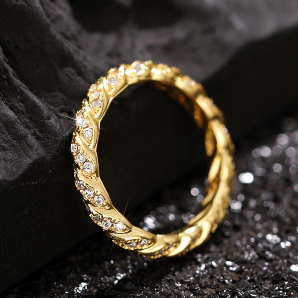Women Twist Woven Chain Ring Cubic Zircon Wedding Jewelry