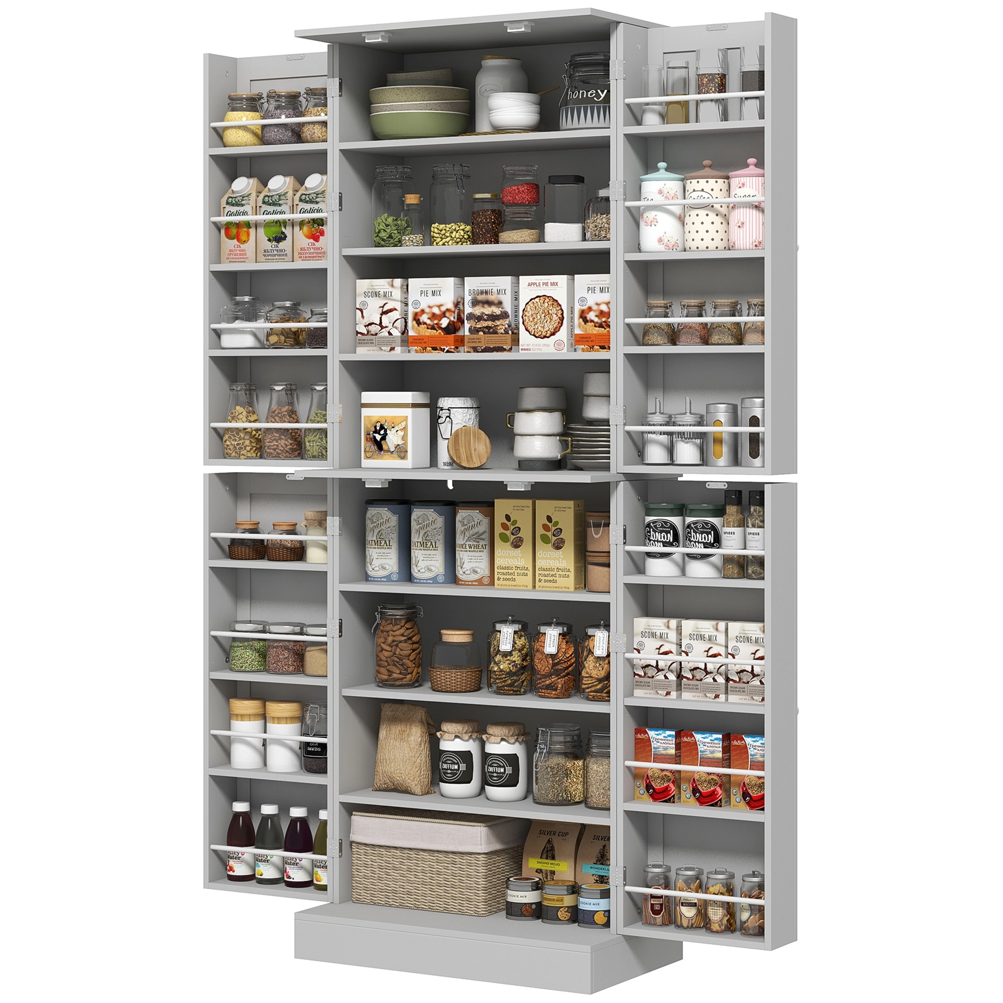 HONGGE 65" Kitchen Cabinet, Kitchen Pantry Cabinet with 4 Doors and 16 Door Shelves for Dining Room