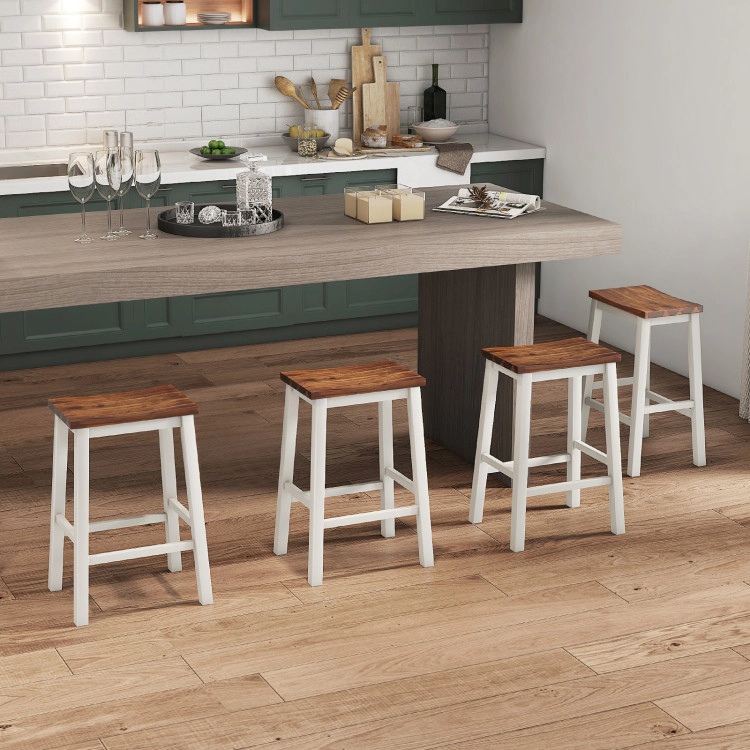 Hivvago 24.5-Inch Set Of 4 Saddle Stools Bar Stools With Footrests For Kitchen Island