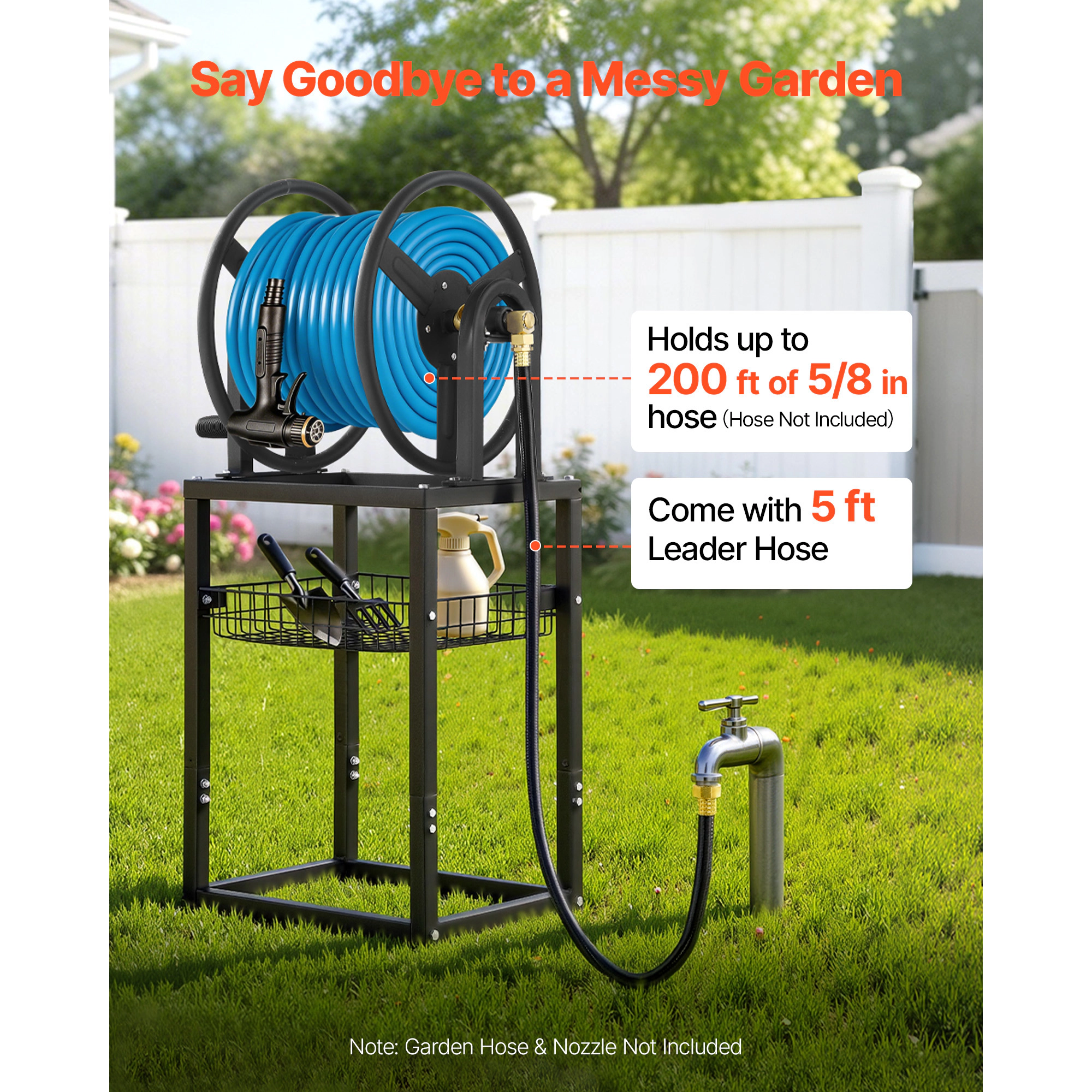 HONGGE Heavy-Duty Wall Mounted Garden Hose Reel Holds 5/8-inch Hose Outdoor Winder