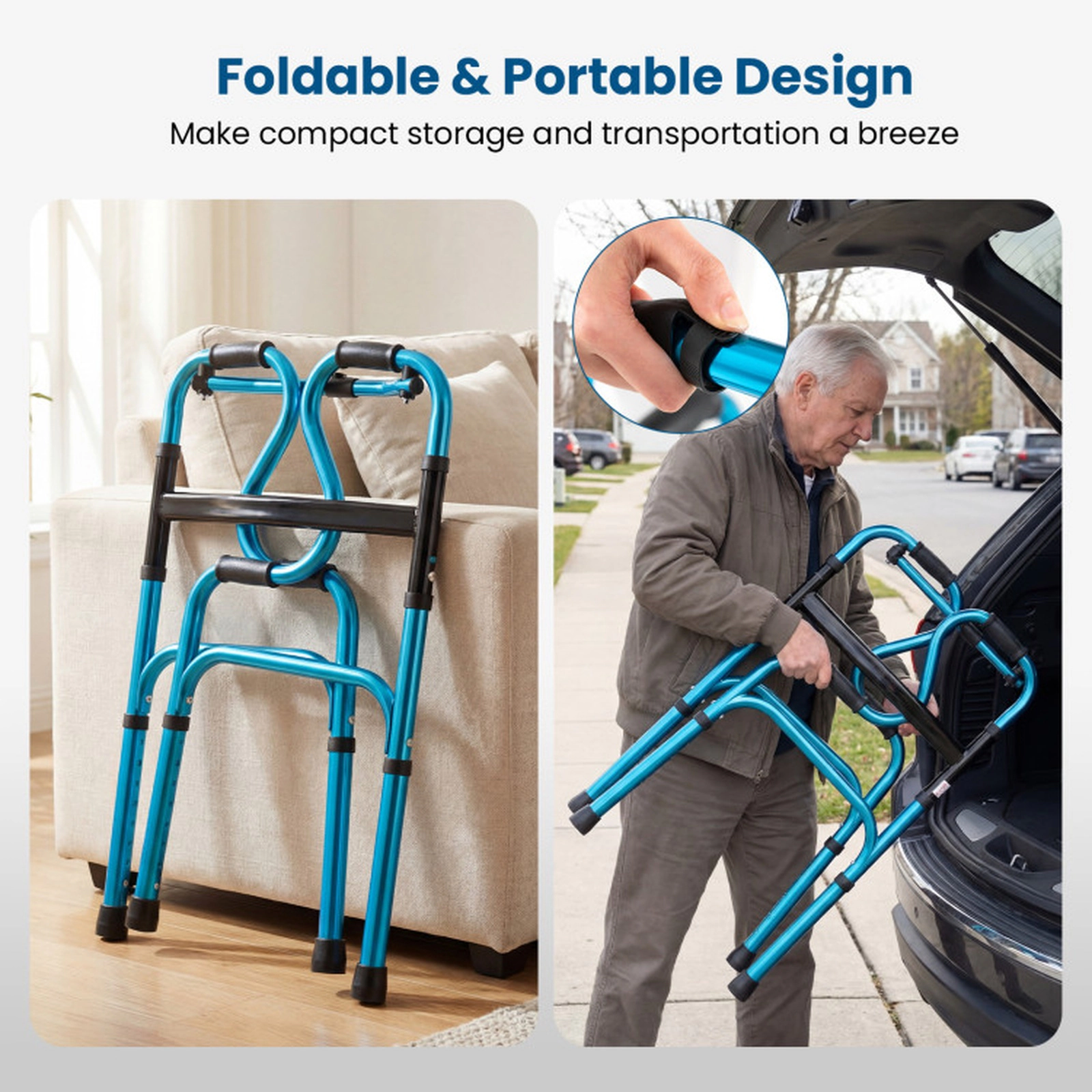 SUGIFT Folding Aluminum Walker, 400 lb Capacity, 8 Adjustable Heights