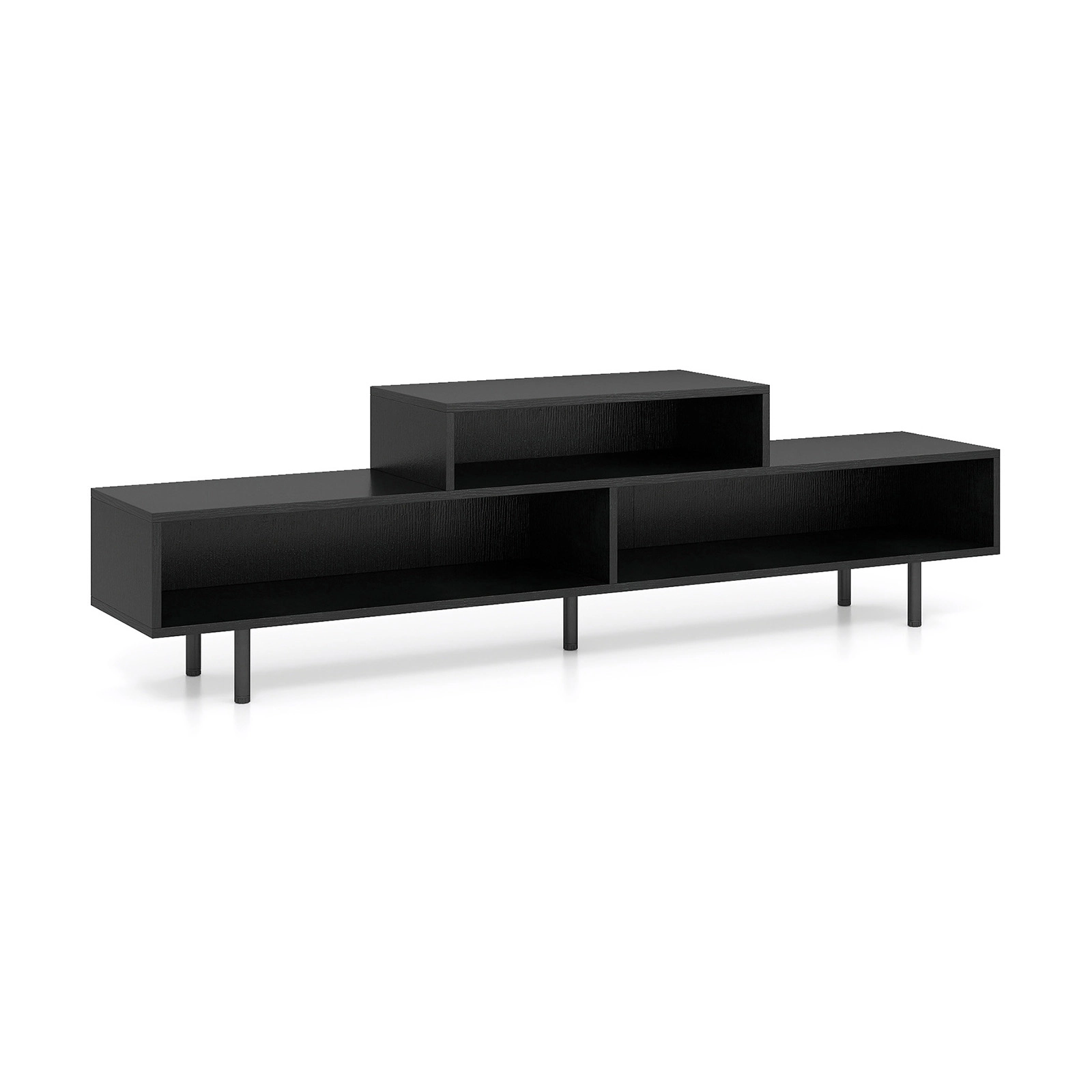 SUGIFT 63-In Black Woodgrain TV Stand for TVs up to 70 Inches