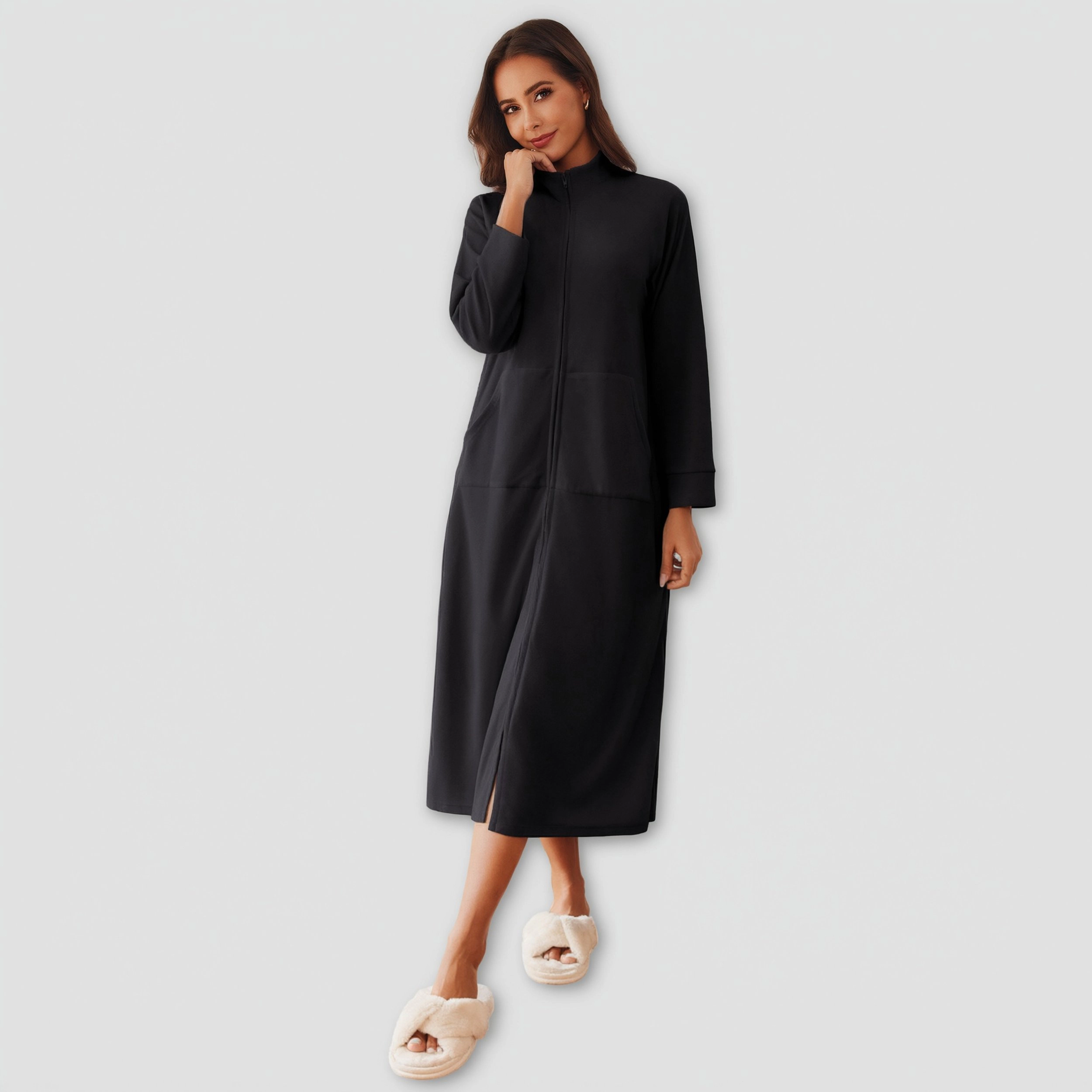 Ekouaer Womens Zipper Robe Long Sleeves House Coat Bathrobe Sleepwear Housecoat Loungewear