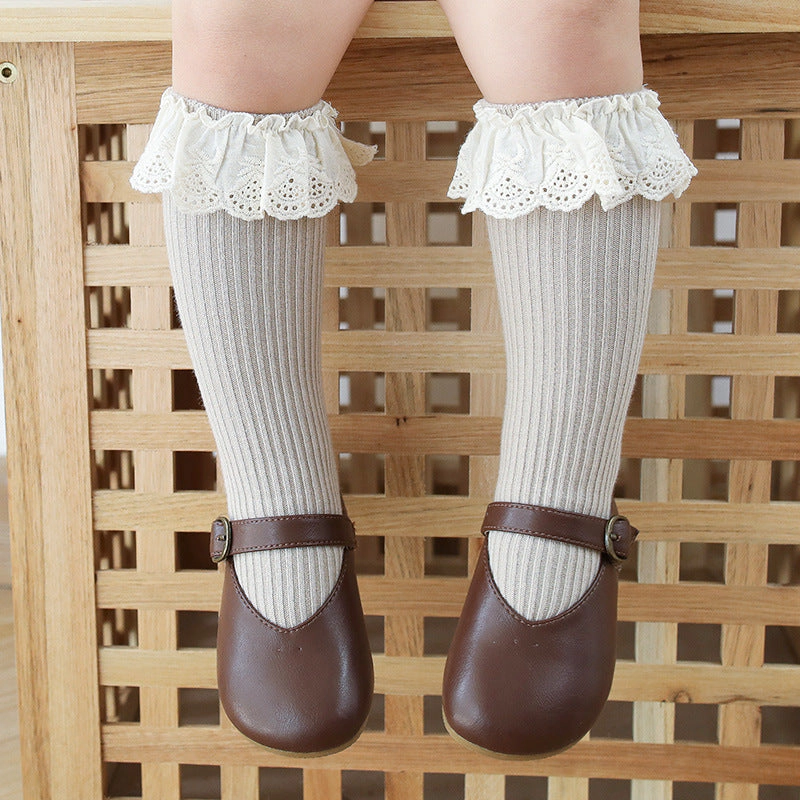 MyKids-USA Baby Girl Solid Color Mesh Patched Princess Socks