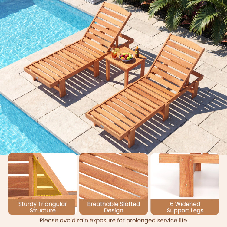 Hivvago Patio Chaise Lounge Chair Solid Wood Slatted Recliner With Adjustable Backrest
