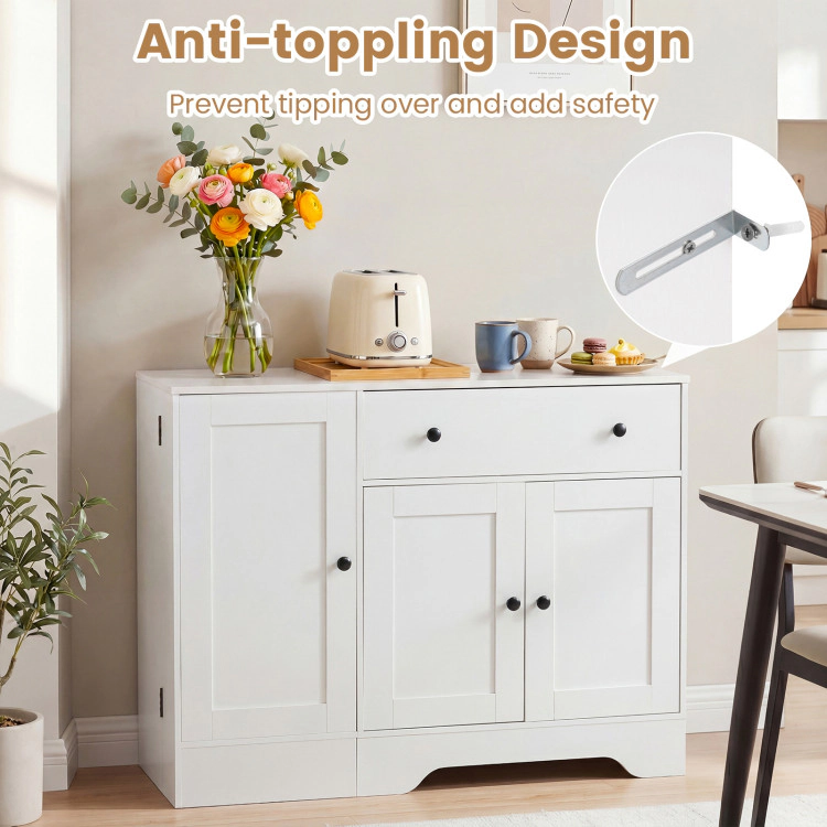 Hivvago 41.5” Modern Coffee Bar Cabinet With 3 Doors And Rolling Wheel