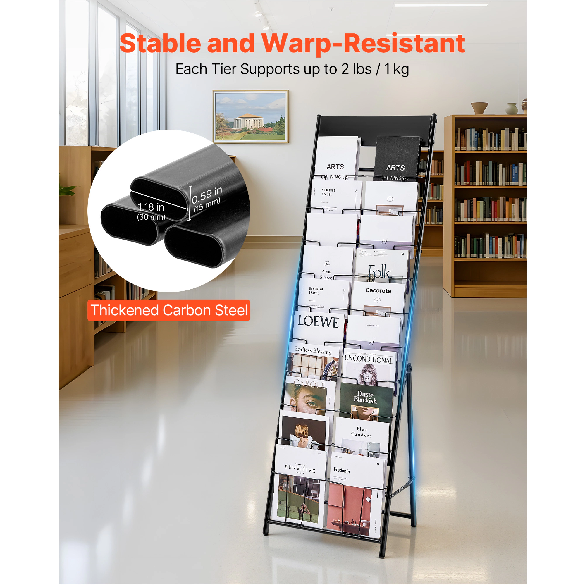 HONGGE Brochure Display Rack Pockets Magazine Literature Stand Portable Floor Standing Metal
