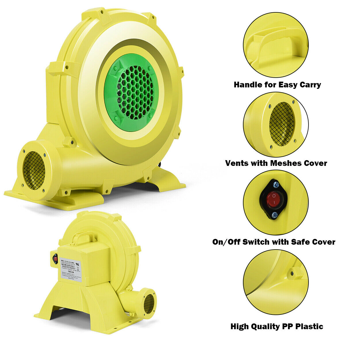 SUGIFT 950W 1.25-HP Air Blower Pump Fan for Inflatable Bounce House with 13-ft Cord and Top Handle
