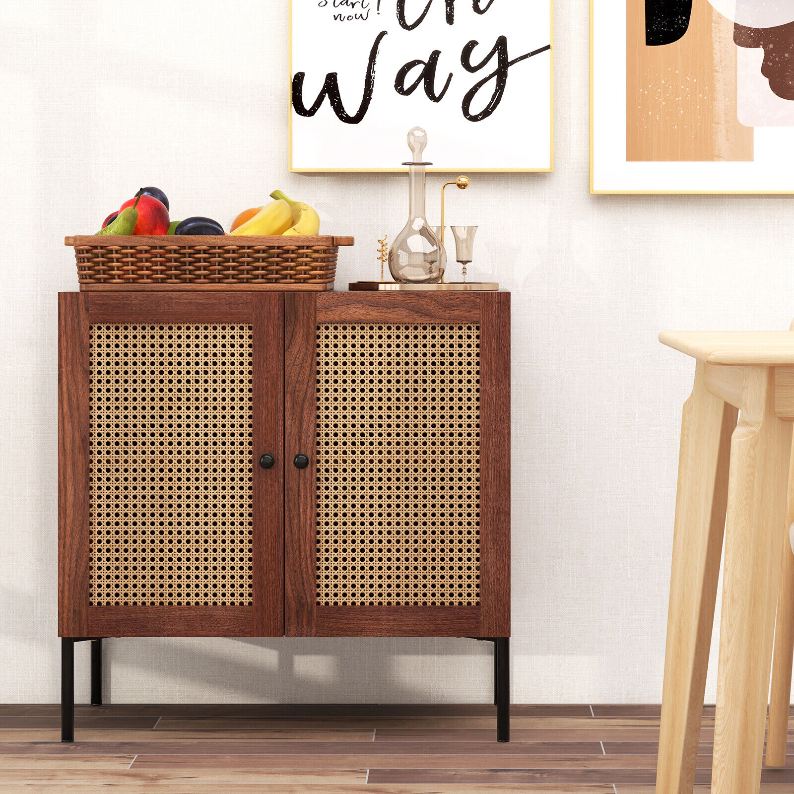 LJG Kitchen Sideboard with 2 Rattan Doors and Adjustable Shelf