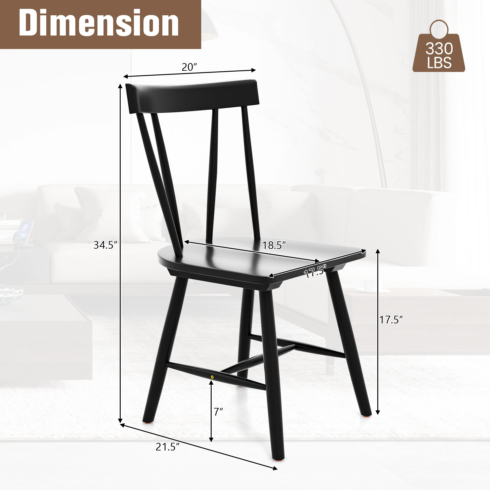 LJG Windsor Style Armless Chairs with Solid Rubber Wood Frame