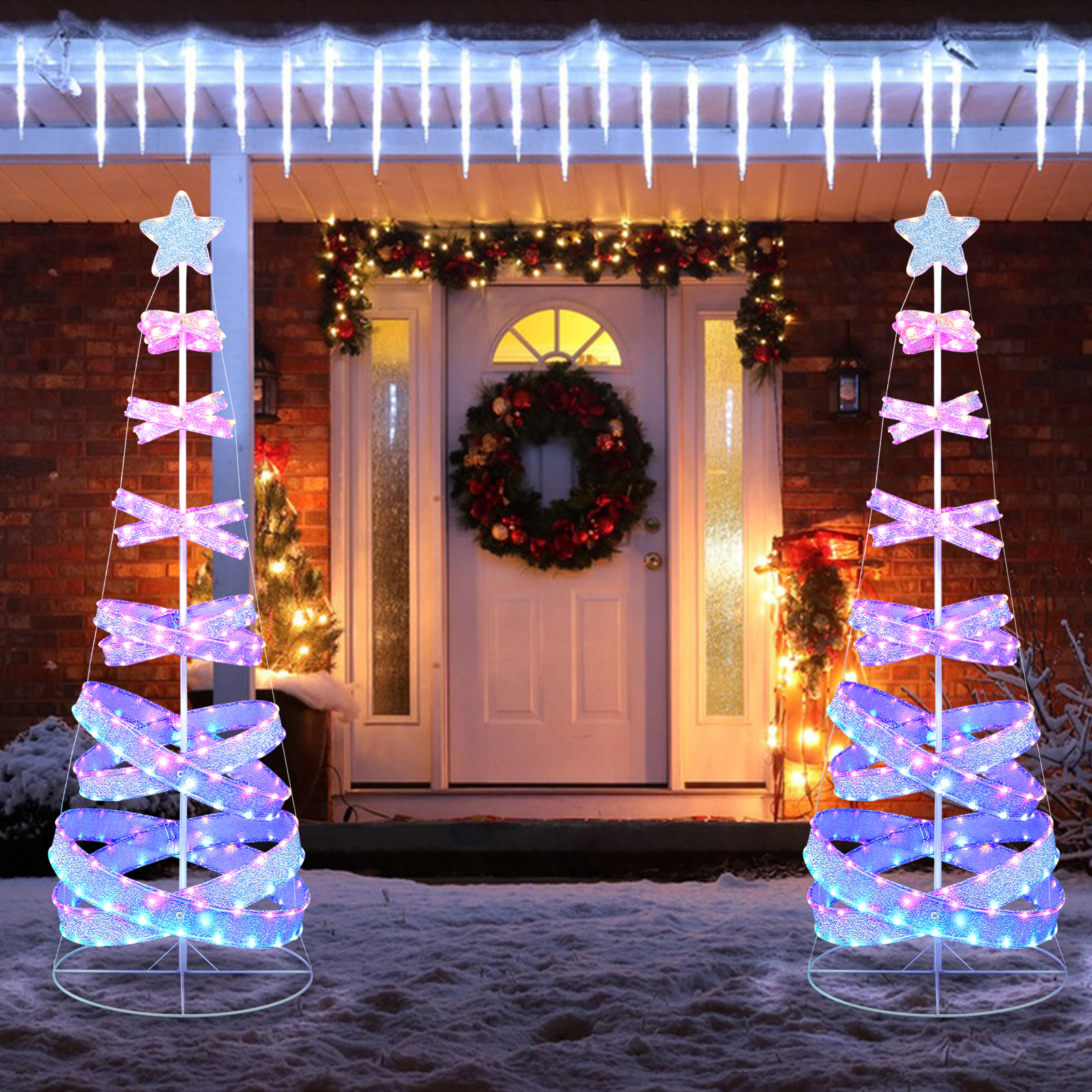 SUGIFT 7 ft Outdoor Spiral Christmas Tree with 341 Lights and 34 Lighting Modes