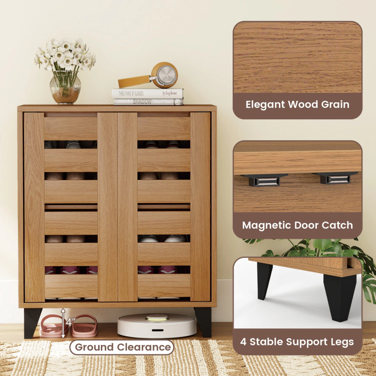 Hivvago 4-Tier Farmhouse Shoe Organizer with Louvered Door