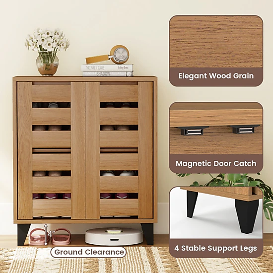 Hivvago 4-Tier Farmhouse Shoe Organizer with Louvered Door