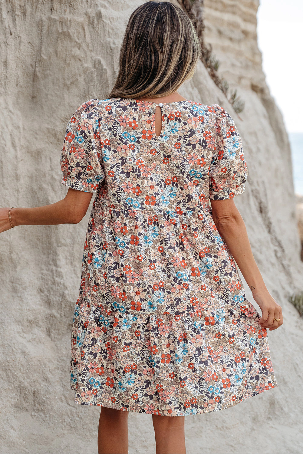 Threaded Pear Women's Aliana Bohemian Floral Mini Dress