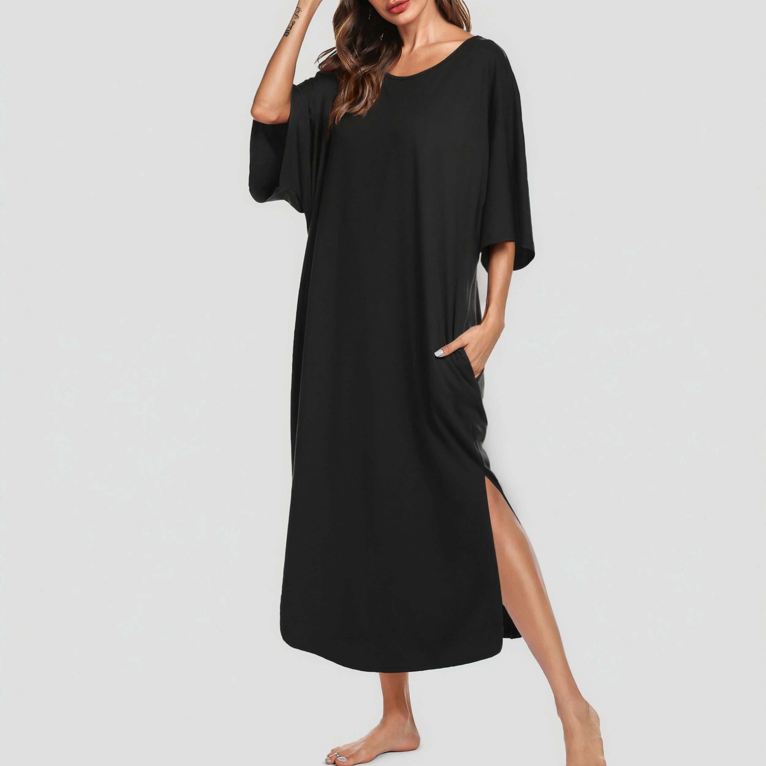 Ekouaer Women's Nightgown Short Sleeve Sleepshirt Long Loungewear Casual Maxi Lounge Dress House