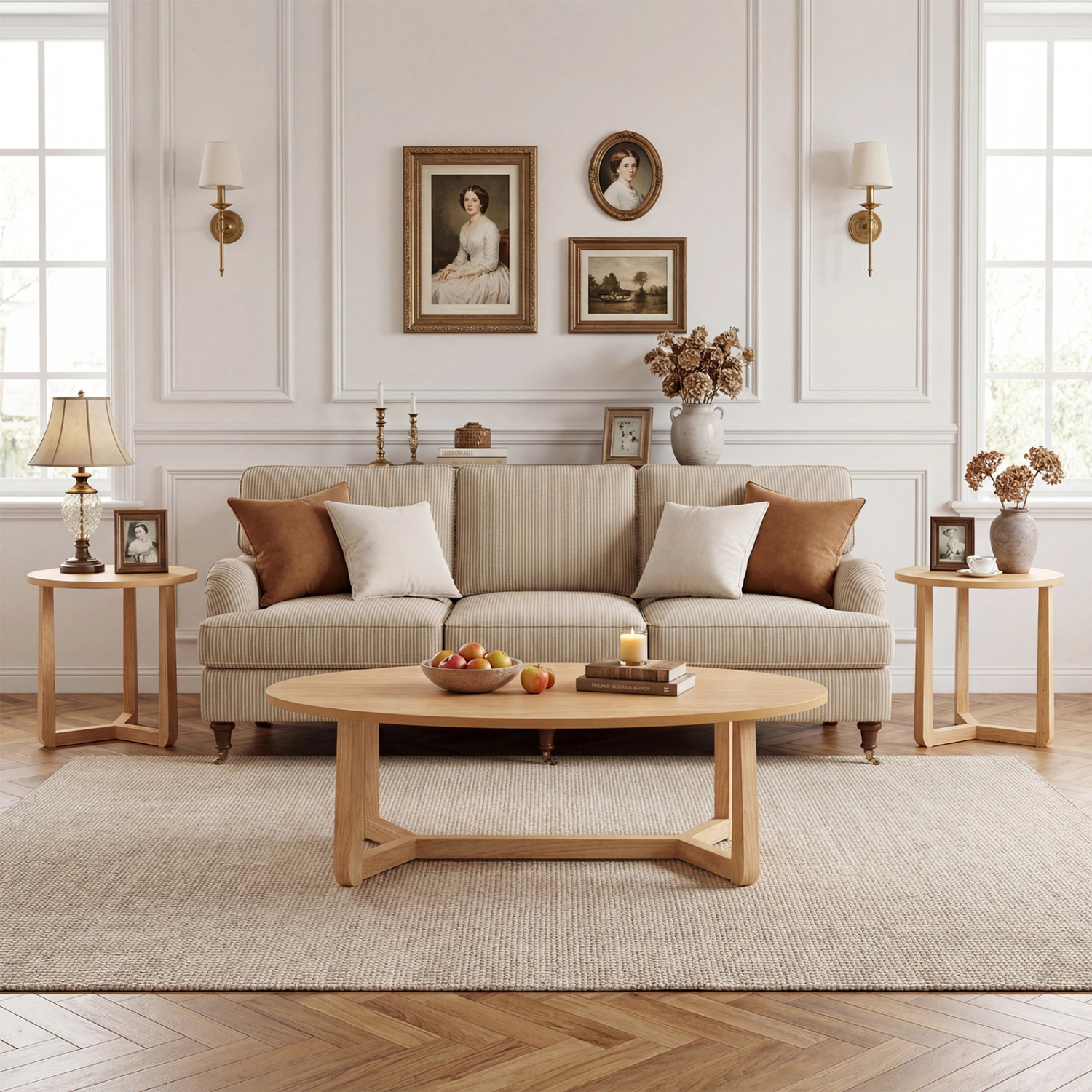 LJG Nesting Coffee Table Set of 3 with Wood Veneered Top and Solid Rubber Wood Legs for Living Room