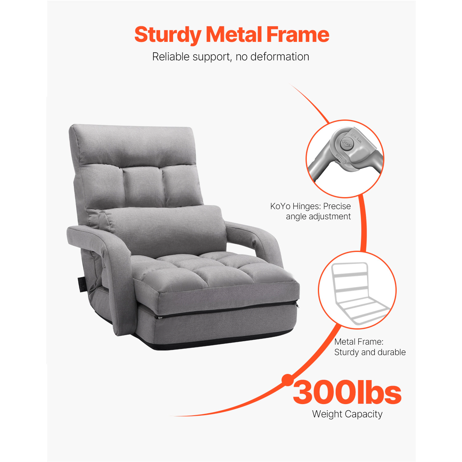 HONGGE Floor Chair 5 Adjustable Positions Folding Floor Gaming Chair with Ergonomic Back Support Sturdy Metal Frame