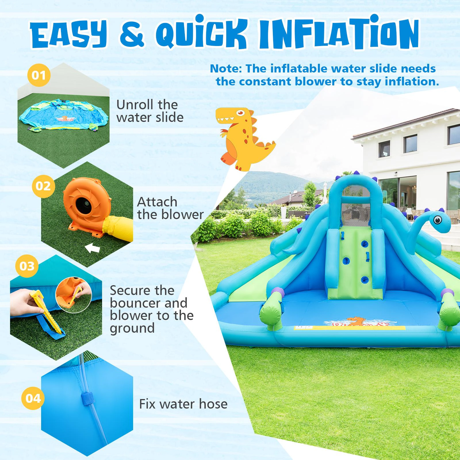 SUGIFT Dual Slides Climbing Wall and Large Splash Pool No Blower Kids Inflatable Water Slide