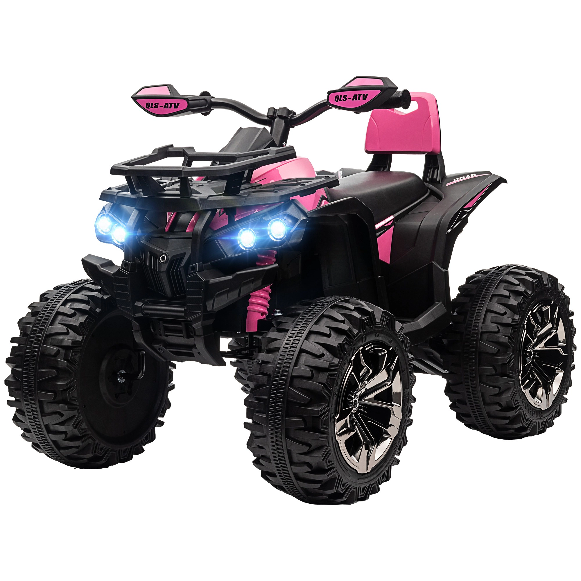 HONGGE Kids ATV 4-Wheeler Ride-On Quad with LED Headlights, Music Player and Pedal Drive for Ages 3-5, Pink