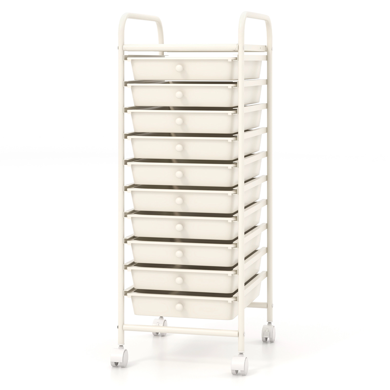 SUGIFT White 10-Drawer Rolling Storage Cart Organizer with Steel Frame and 2 Locking Casters for Office