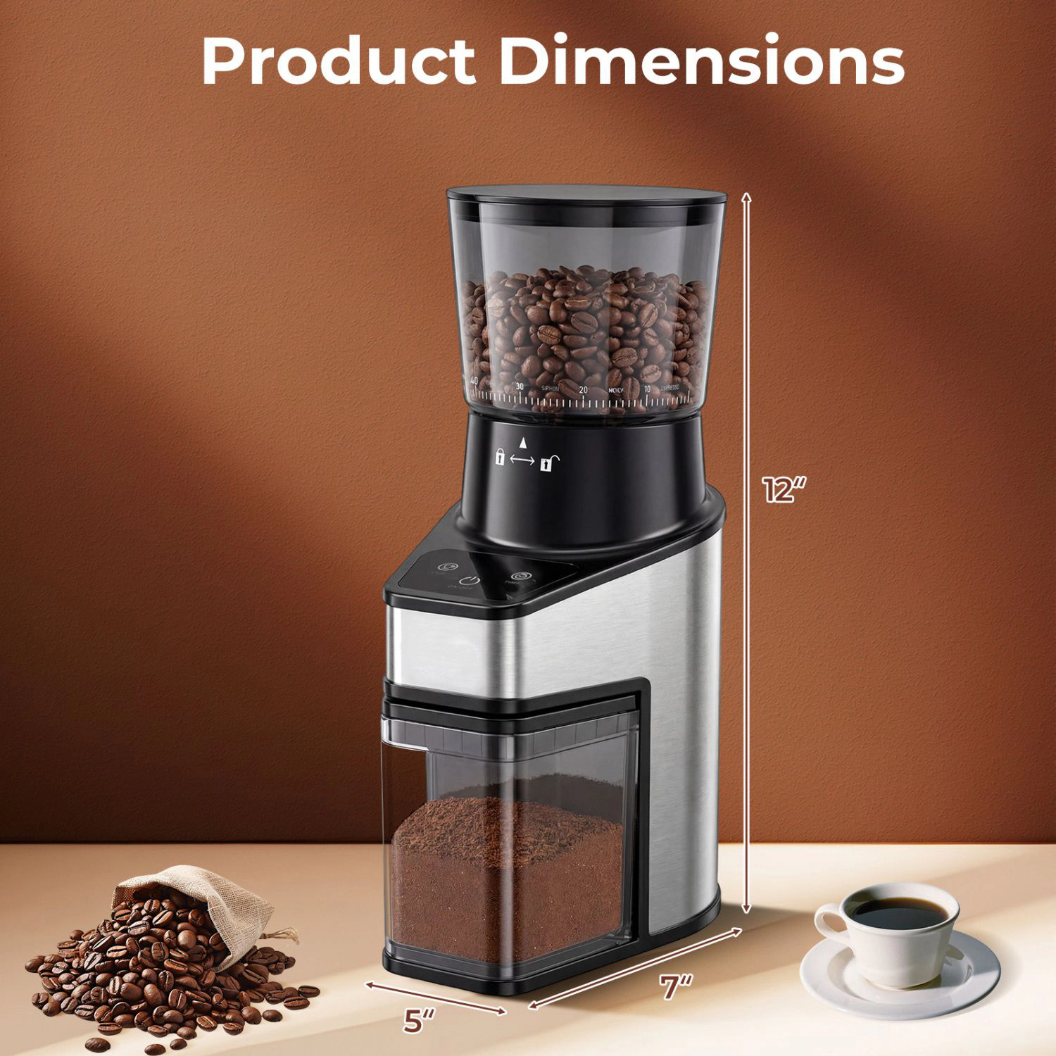 SlickBlue Conical Burr Coffee Grinder, 60 Grind Settings, 8.8 Oz