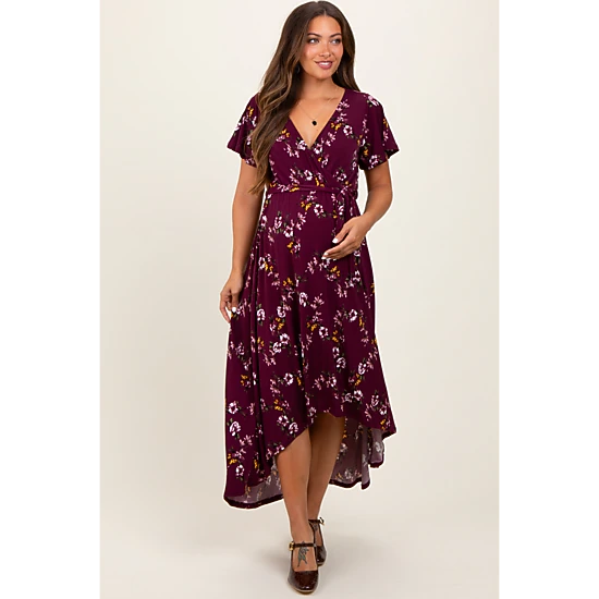 jcpenney burgundy dress PinkBlush Womens Floral Short Sleeve Wrap Hi-Low Maternity Maxi Dress, Color: Burgundy SIZ:48 maxi bodycon dress White Linen Dress - Friendly Home.