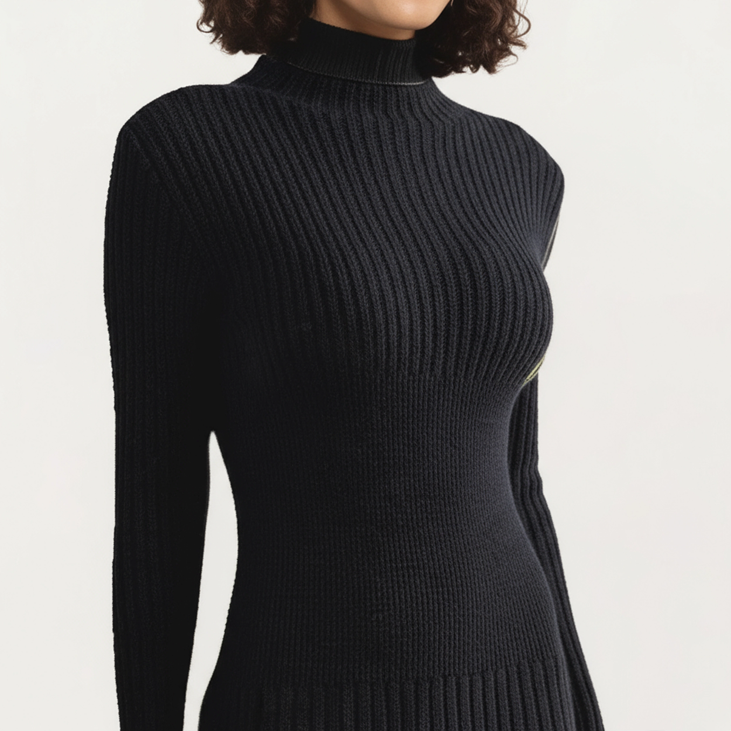 Anna-Kaci Women's Long Sleeve Ribbed Knit Contrast Hem Stripe Midi Dress
