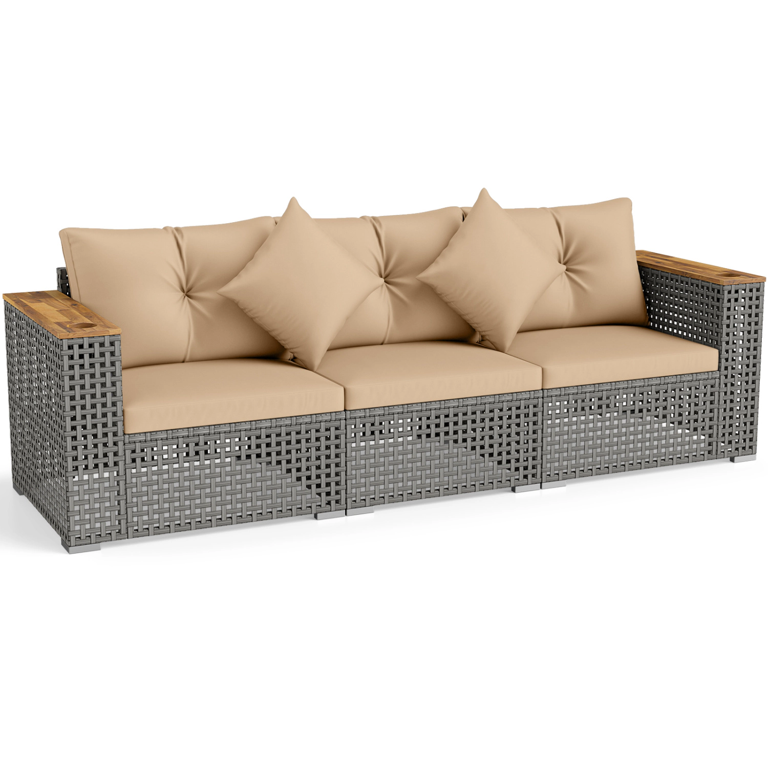 LJG Patio Wicker Sectional Furniture Set with 1 Armless and 2 Corner Sofas for Garden