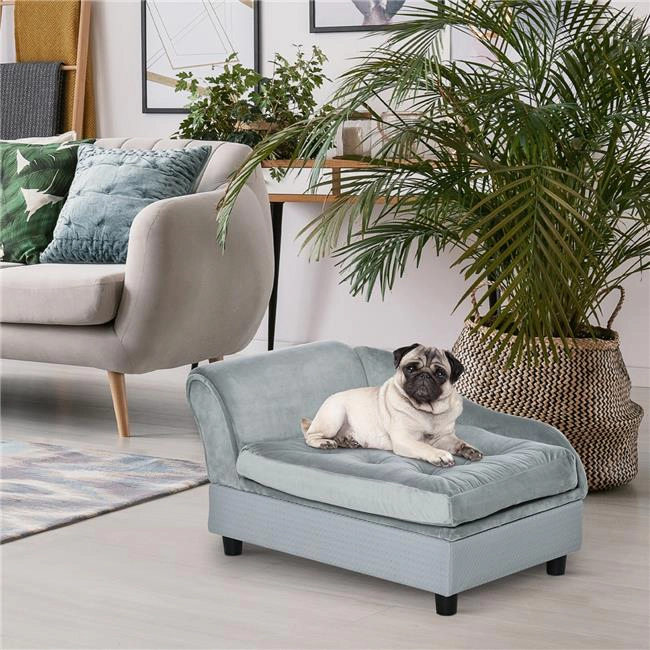 212 Main PawHut Luxury Fancy Dog Bed for Small Dogs with Hidden Storage, Gray