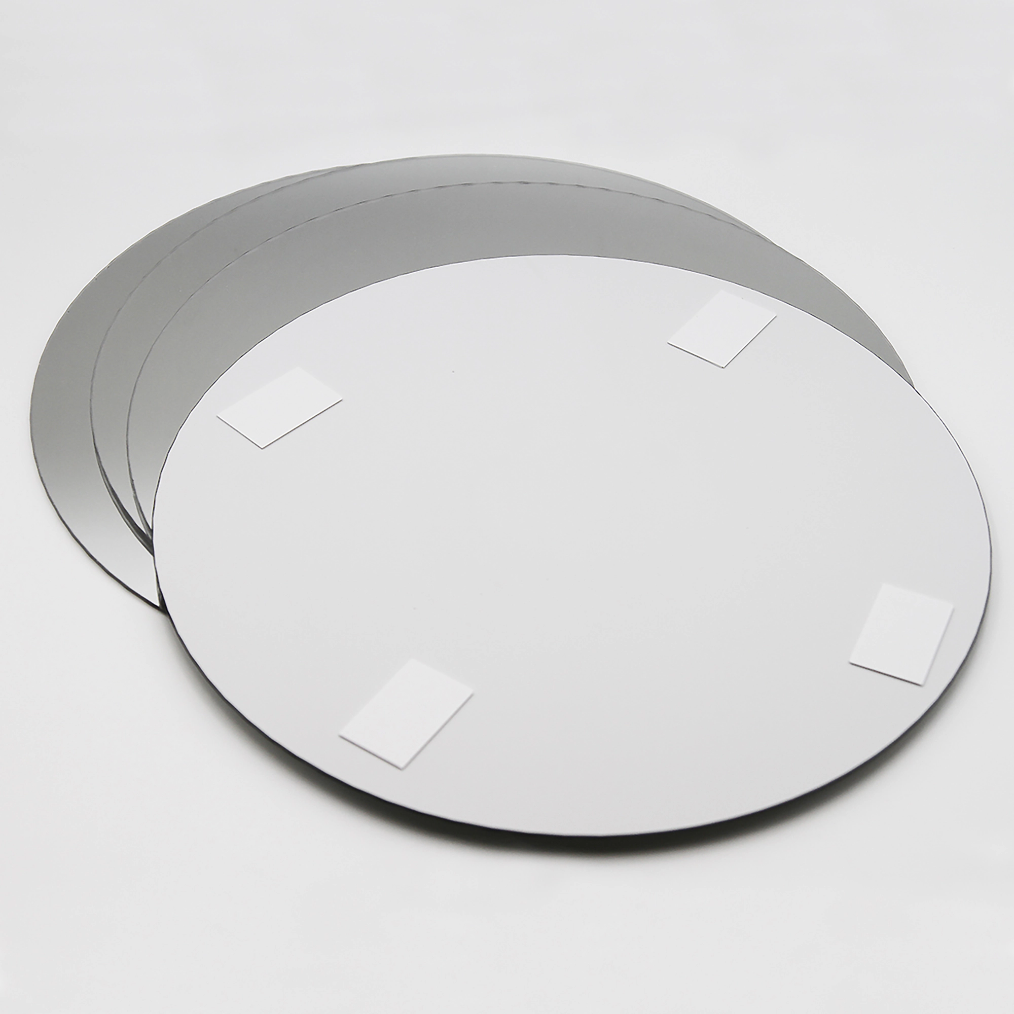 Evideco French Home Goods Set of 4 Frameless 11.11" Round Glass Mirrors, Self-Adhesive, Silver Finish