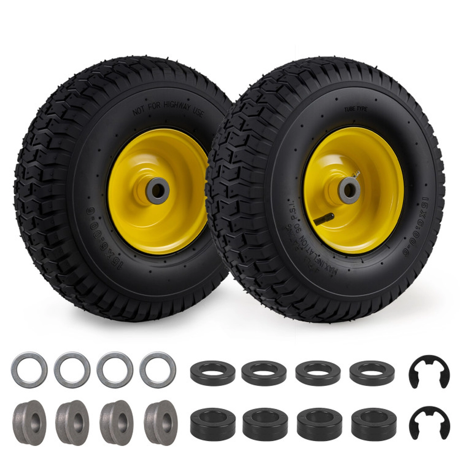 SUGIFT Set of 2 Tube-Type Pneumatic 4-Ply Lawn Mower Tires 15 x 6.00-6 15-in Diameter 6-in Rim 440-lb Load Yellow