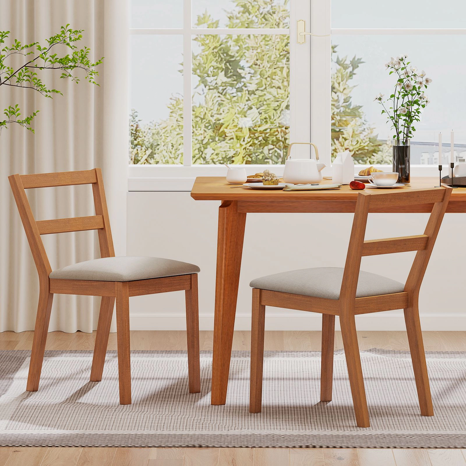 SlickBlue Linen Fabric Dining Chairs with Wood Frame Set of 2