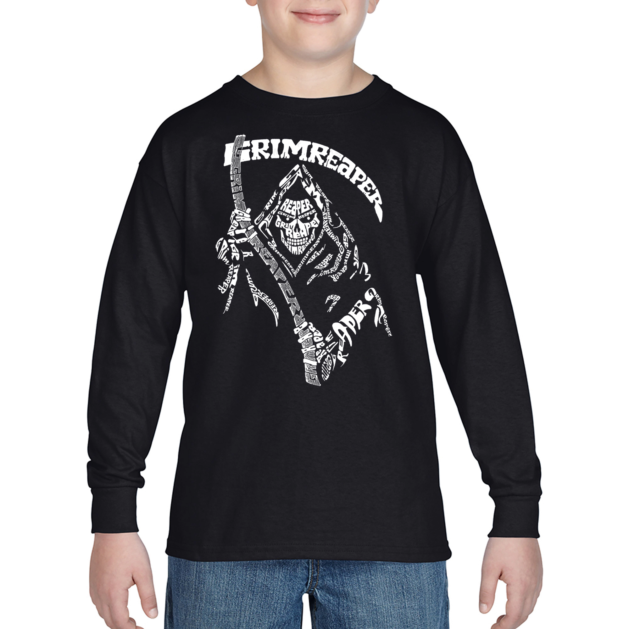 LA Pop Art Boys Long Sleeve T-Shirt -  Grim Reaper