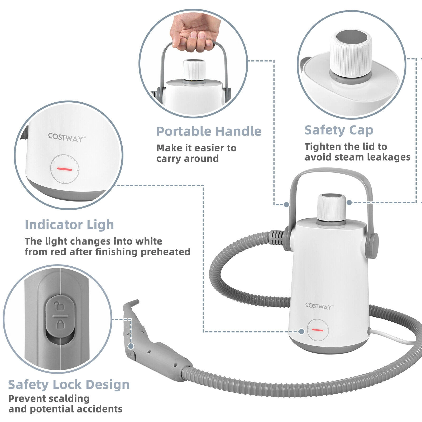 LJG 1000W Multifunction Portable Hand-Held Steam Cleaner with 10 Accessories