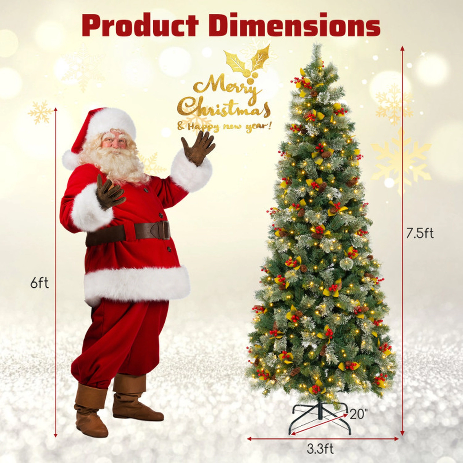 SUGIFT 7.5-ft Pre-Lit Artificial Christmas Tree with 1096 Branch Tips 460 LED Lights and 8 Light Modes
