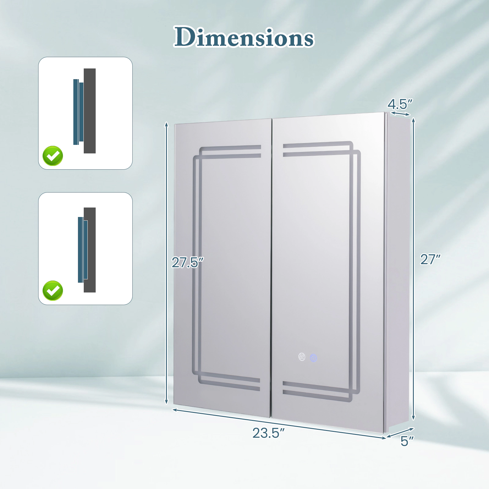 Slickblue LED Bathroom Medicine Cabinet with 2 Mirror Doors and Adjustable Glass Shelves