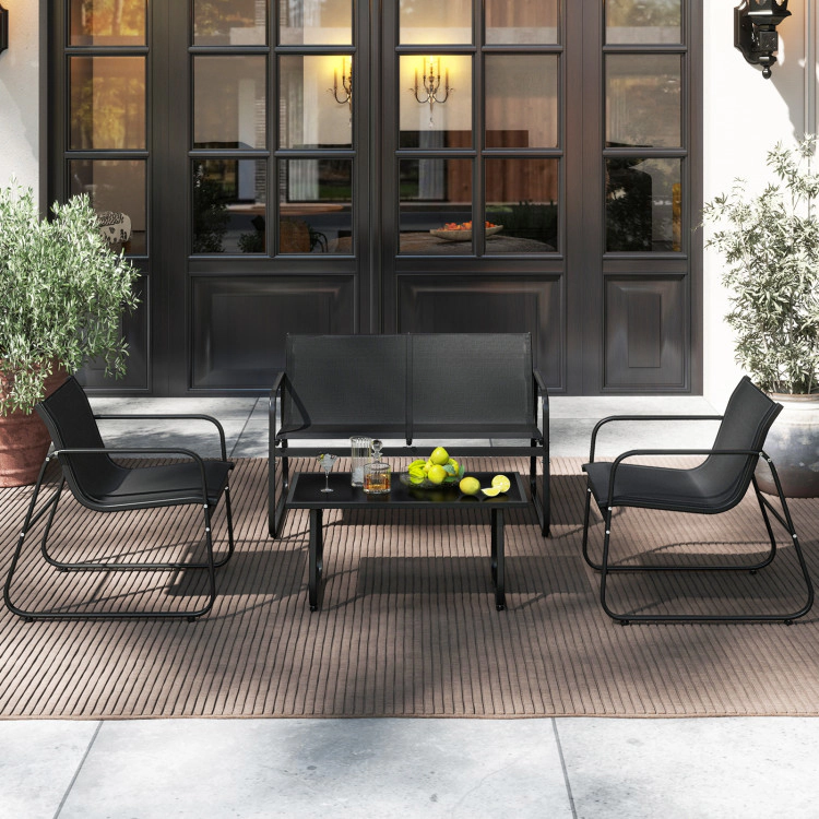 Hivvago 4 Pieces Patio Furniture Set Fabric Lawn Chairs And Loveseat With Glass Coffee Table