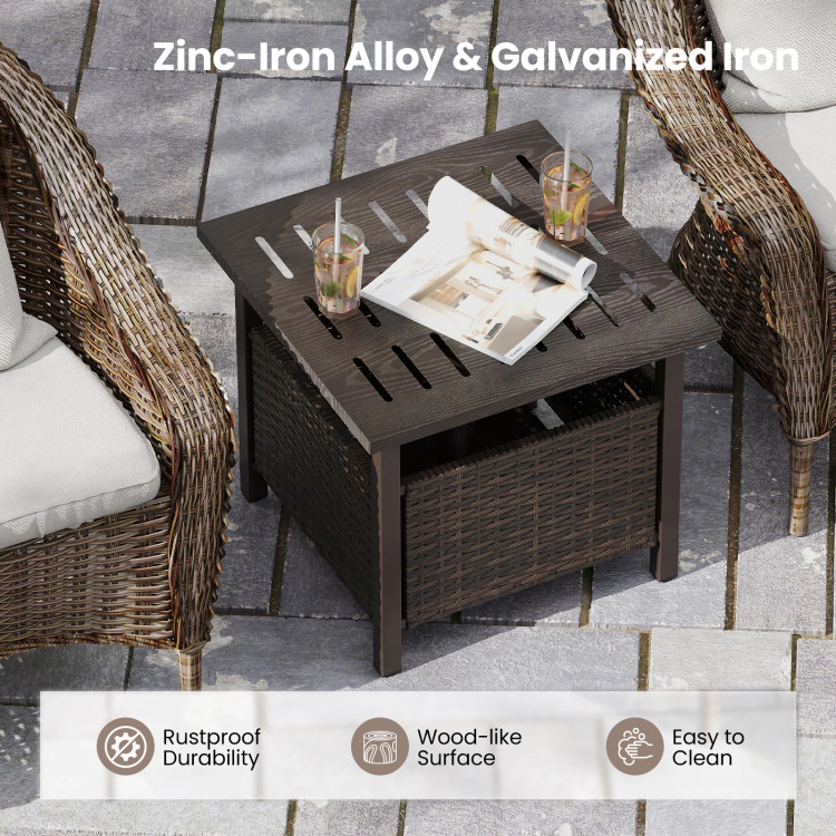 Hivvago Outdoor Side Table All-Weather Pe Wicker Patio Table With Umbrella Hole-Brown