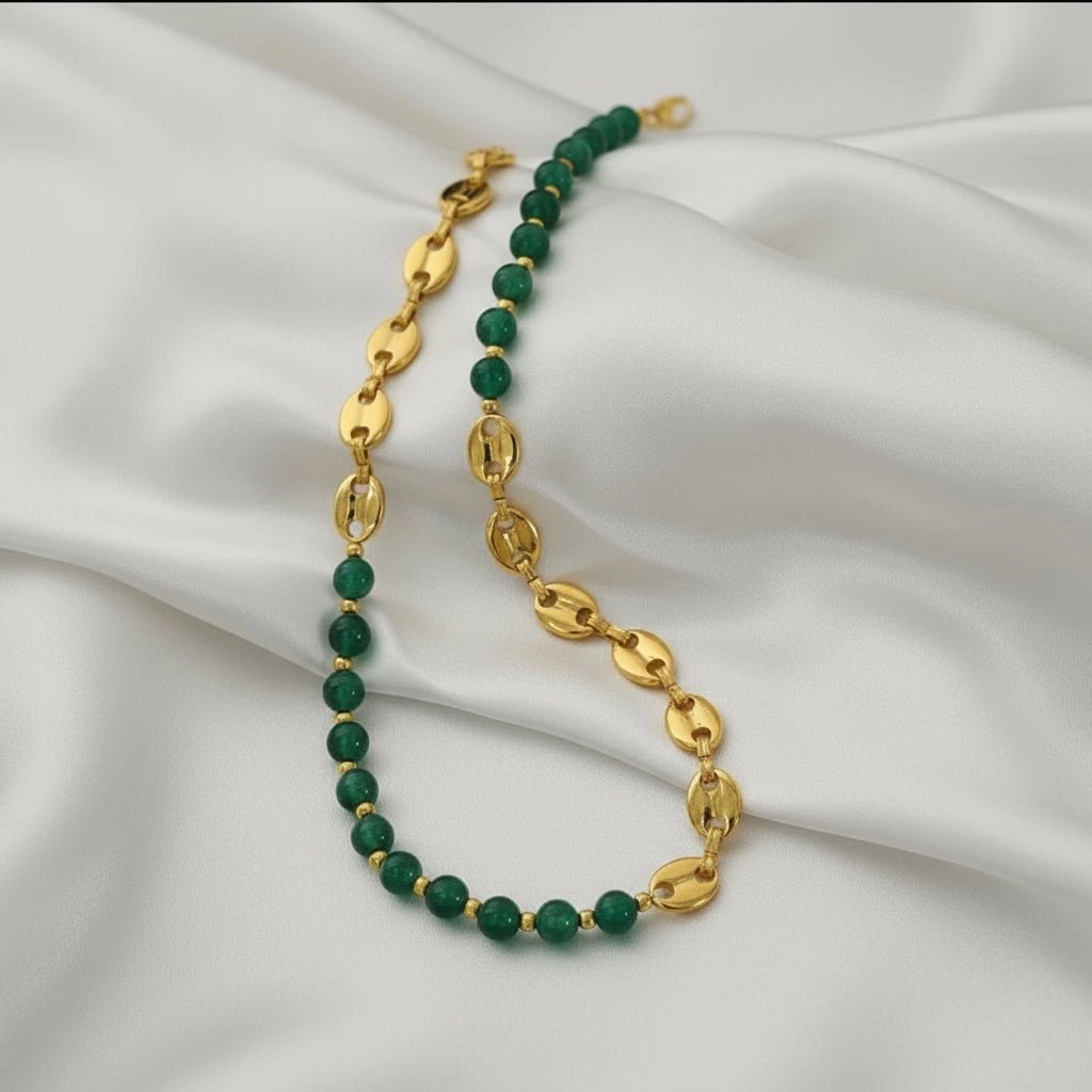 DressAtR Women's Green Agate 18K Gold Plated Necklace