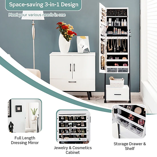 Hivvago Full-Length Mirror Jewelry Storage Cabinet