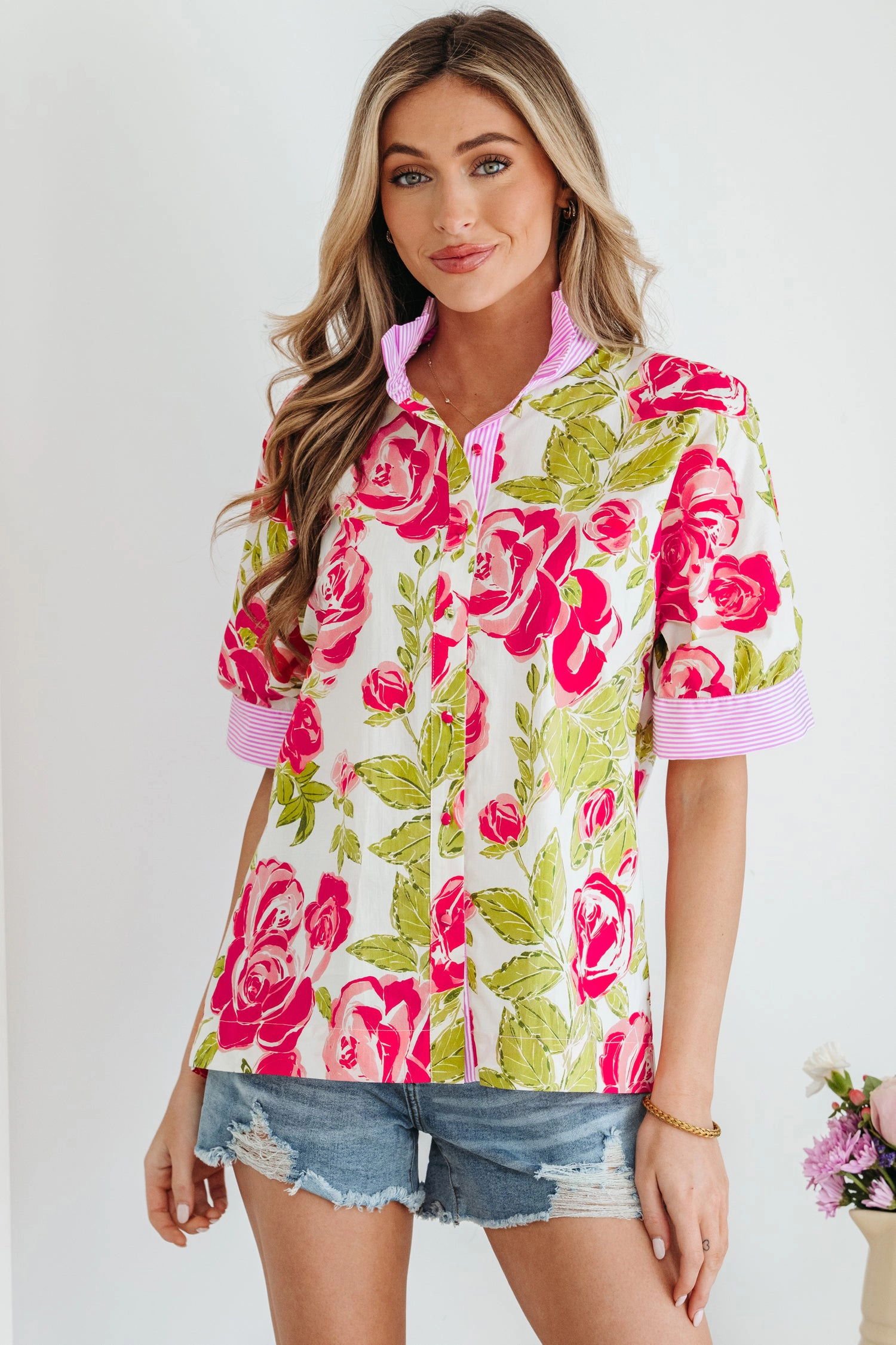 Threaded Pear Women's Rebekah Collar Short Sleeve Shirt