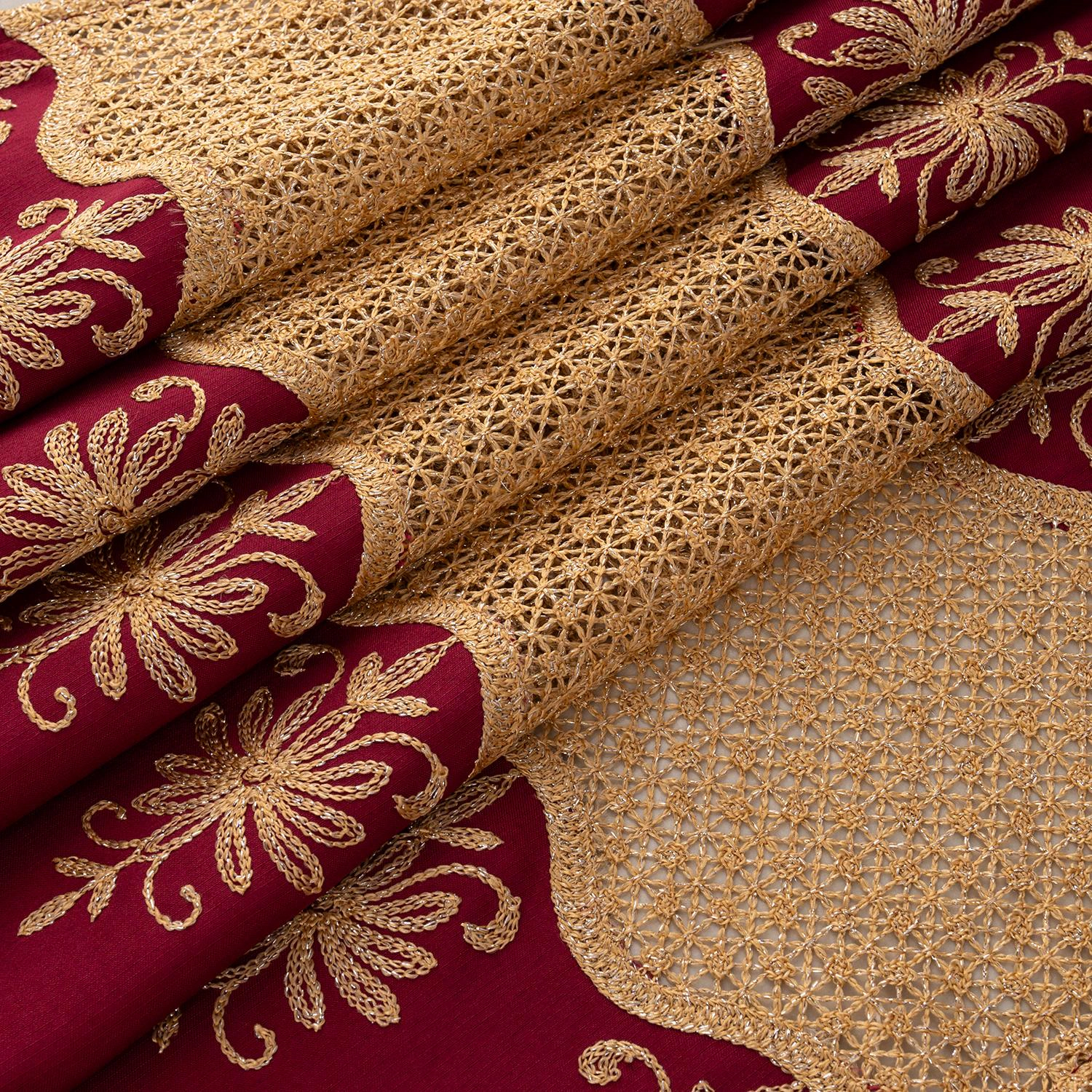 RT Designers Collection Donna Macrame Construction 3" Rod Pocket Curtain Panel 54" x 90" Burgundy/Gold
