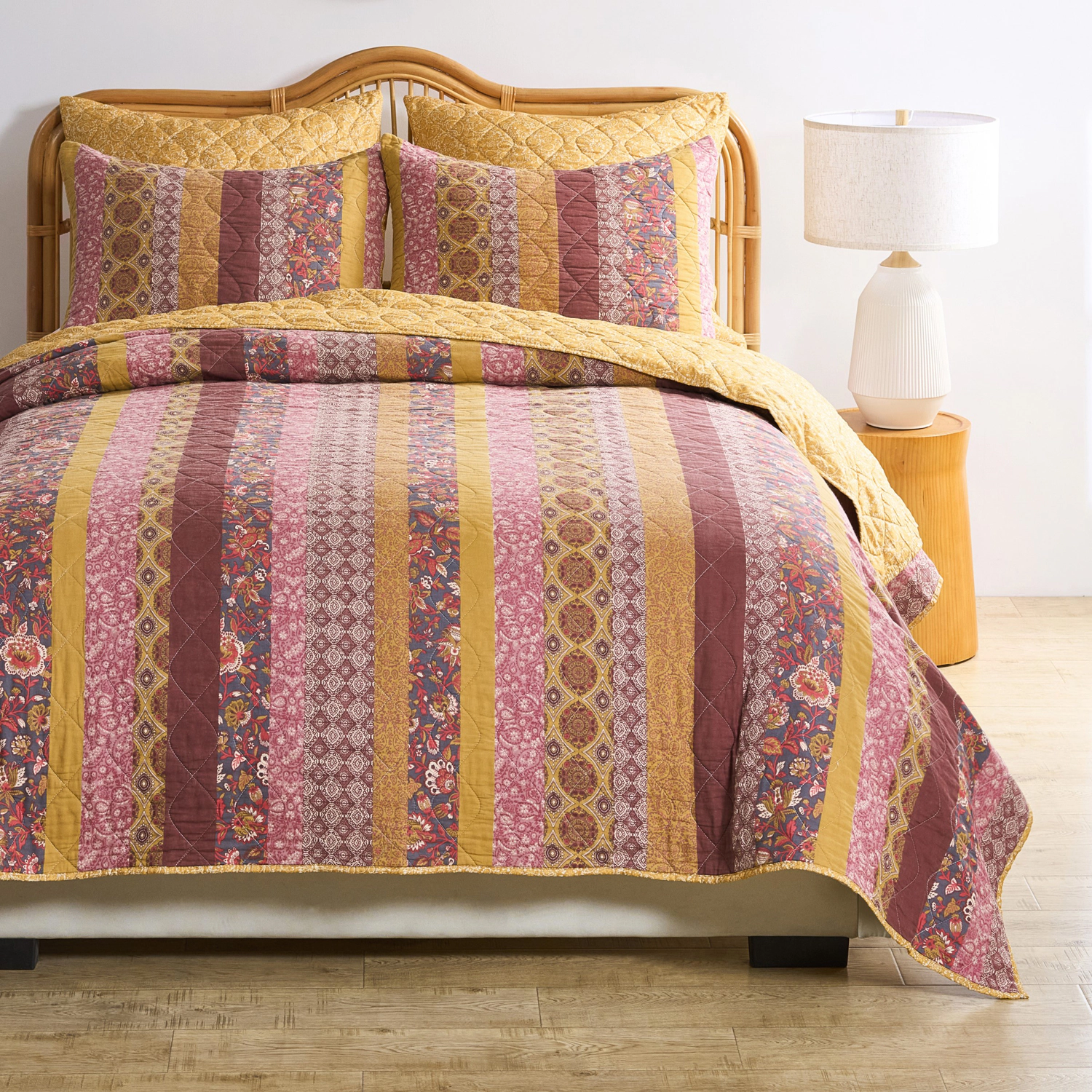Greenland Home Fashion Mari Cotton Face Microfiber Back Poly Cotton Fill Quilt Set 3 Piece