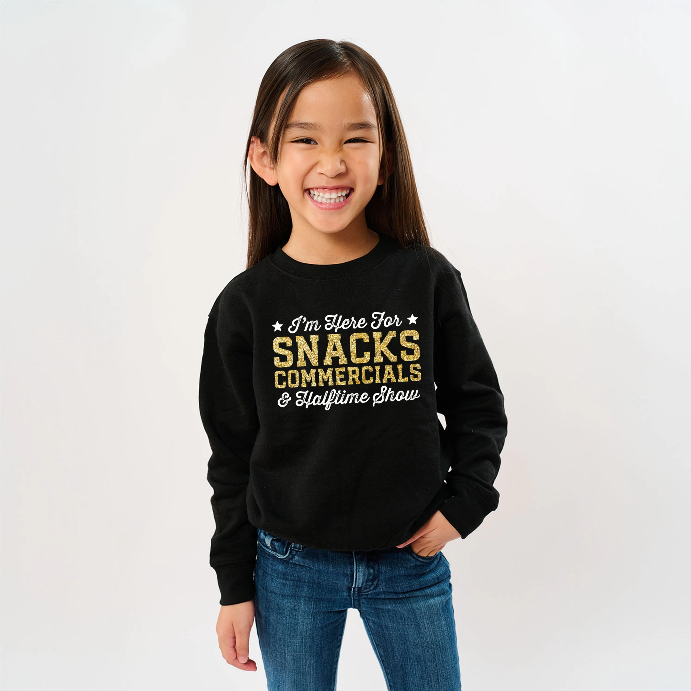 The Juniper Shop - I'm Here For Snacks Commercials & Halftime Show Glitter Youth Graphic Sweatshirt