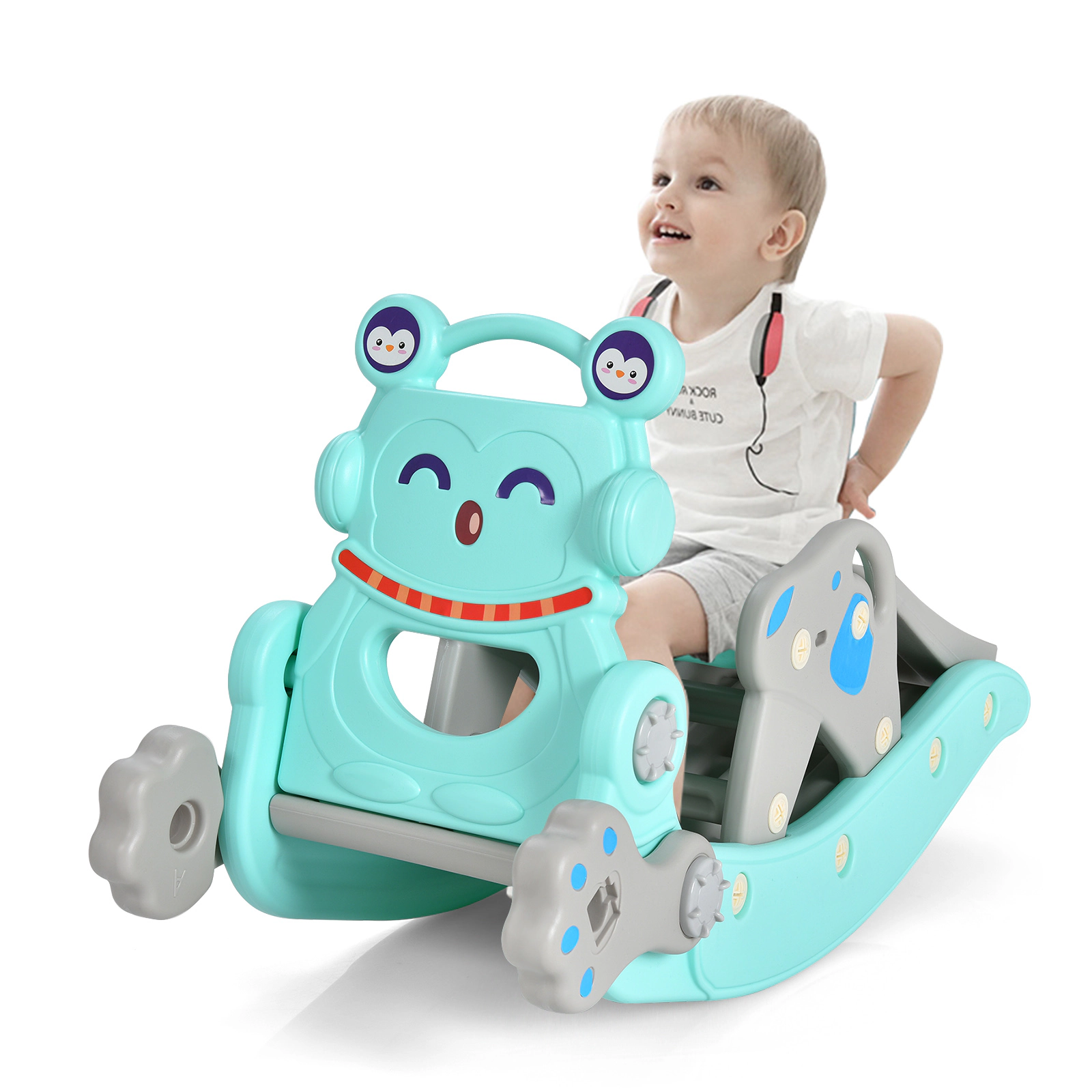 LJG 4-in-1 Rocking Horse and Slide Set for Kids