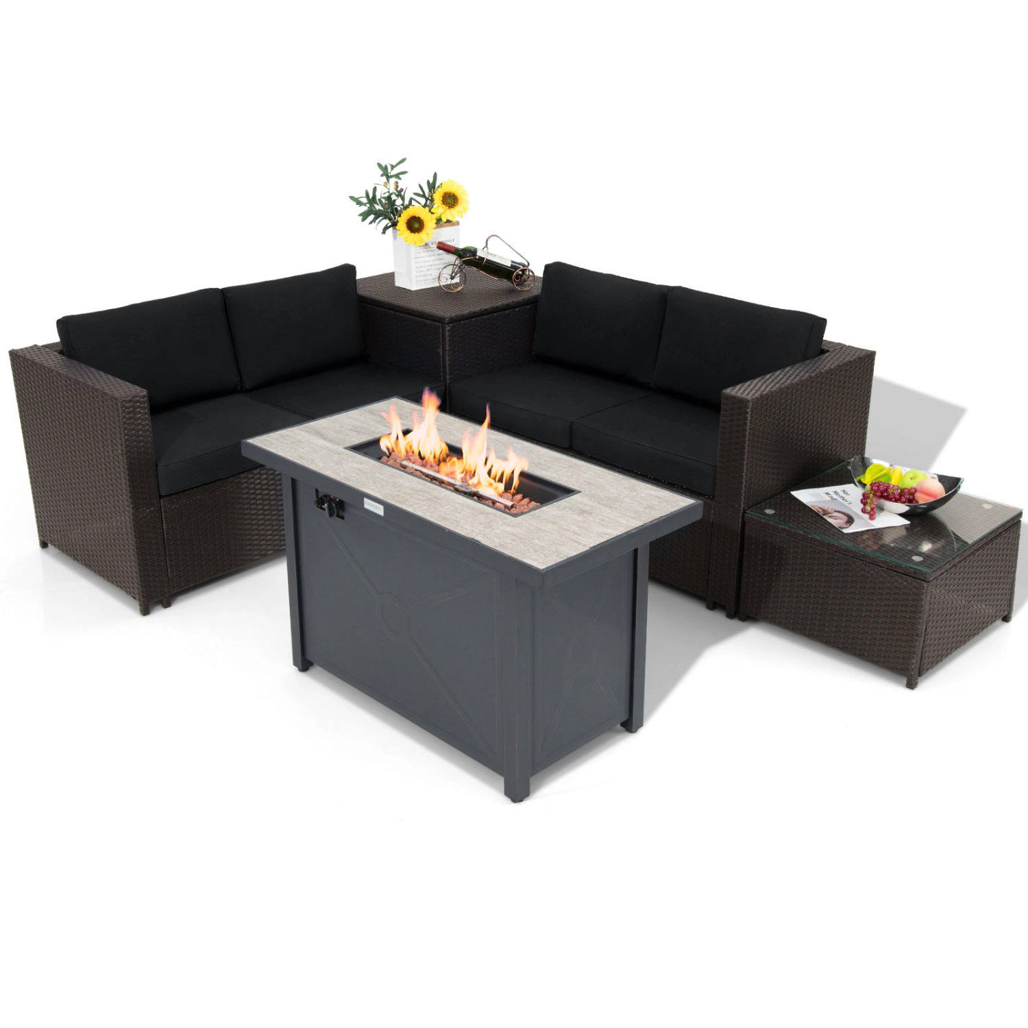LJG 5-Piece Patio Furniture Set with Propane Fire Pit Table