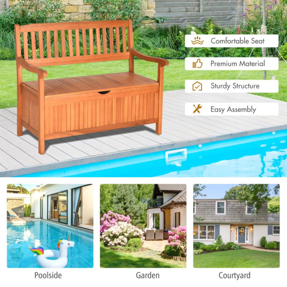 Hivvago 33 Gallon Wooden Storage Bench With Liner For Patio Garden Porch