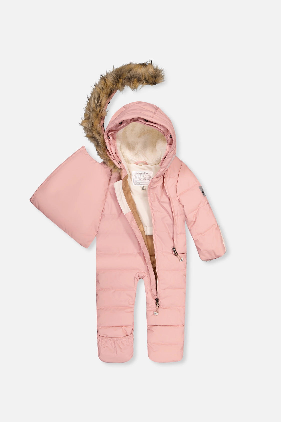 Deux par Girls Snug One Piece Snowsuit Adapted for Car Seats with Faux Fur-Trimmed Hood