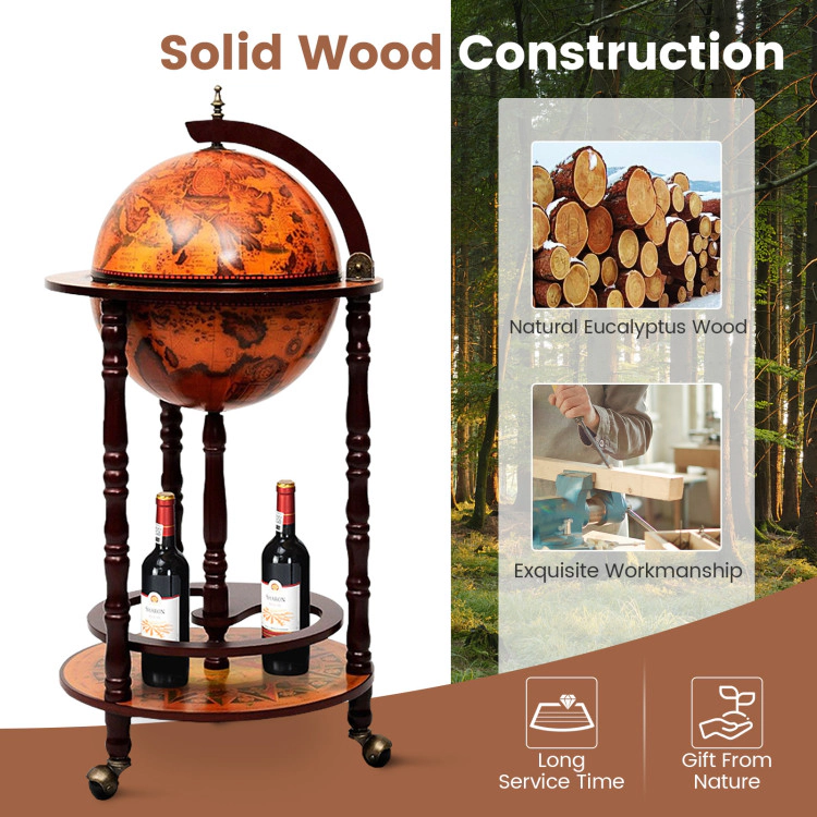 Hivvago 16th Century Wood Globe Wine Bar Stand